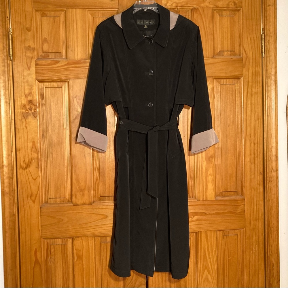 NWOT Misty Harbor Vintage 80s 90s Hooded Trench Coat Black Tan Size 14P